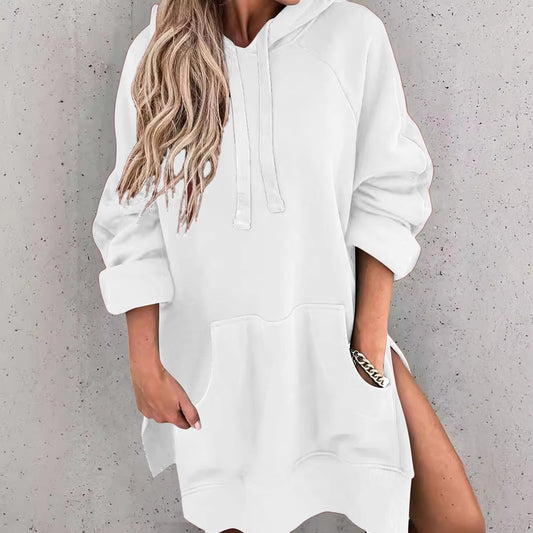 Women'S Casual Pullover Sweatshirt Long Sleeve Split Hem Hoodie Dress with Pocket Loose Casual Sportswear Sweatshirt for Women