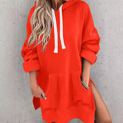 Women'S Casual Pullover Sweatshirt Long Sleeve Split Hem Hoodie Dress with Pocket Loose Casual Sportswear Sweatshirt for Women