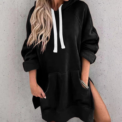 Women'S Casual Pullover Sweatshirt Long Sleeve Split Hem Hoodie Dress with Pocket Loose Casual Sportswear Sweatshirt for Women