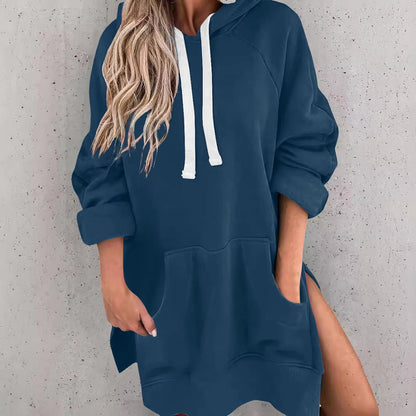 Women'S Casual Pullover Sweatshirt Long Sleeve Split Hem Hoodie Dress with Pocket Loose Casual Sportswear Sweatshirt for Women