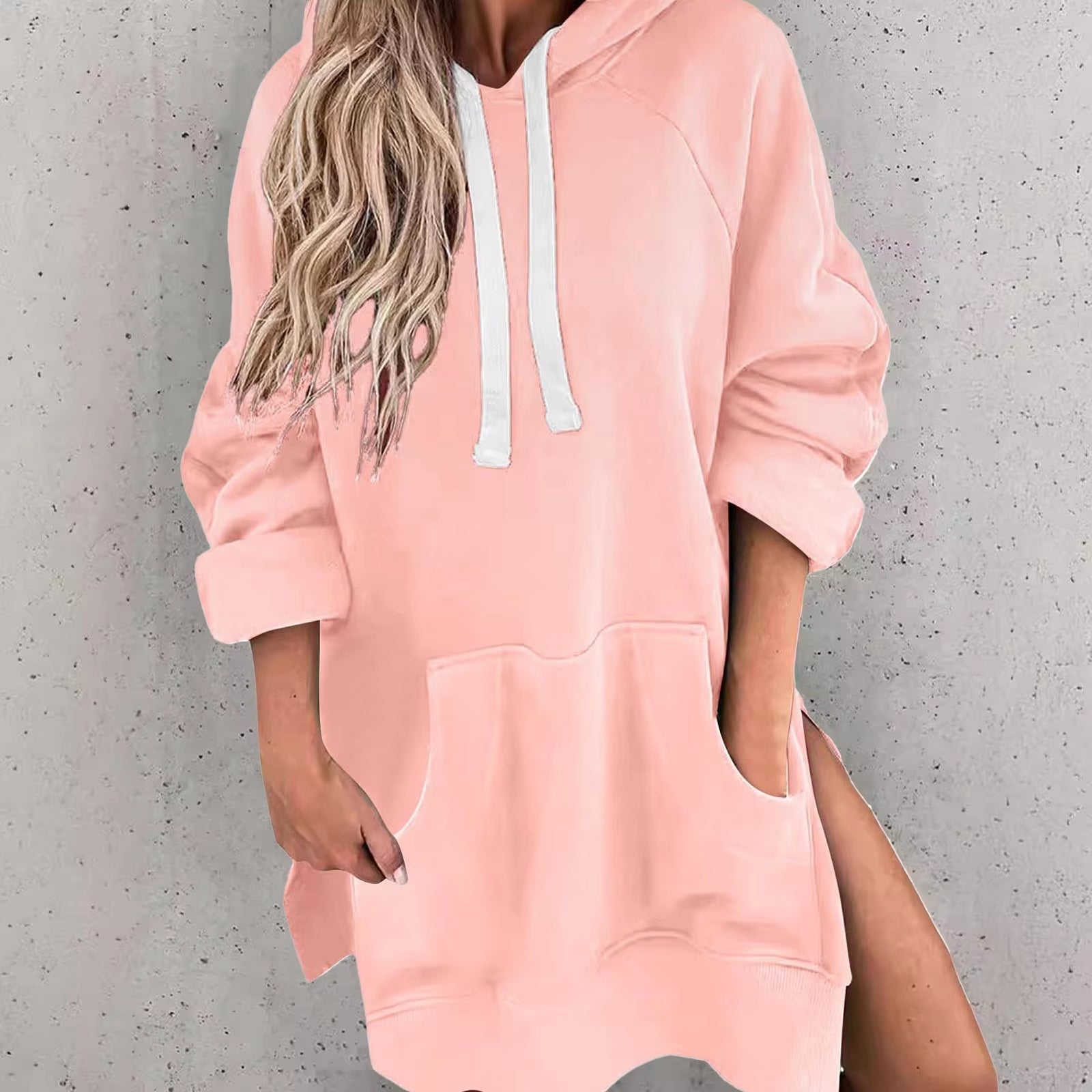 Women'S Casual Pullover Sweatshirt Long Sleeve Split Hem Hoodie Dress with Pocket Loose Casual Sportswear Sweatshirt for Women